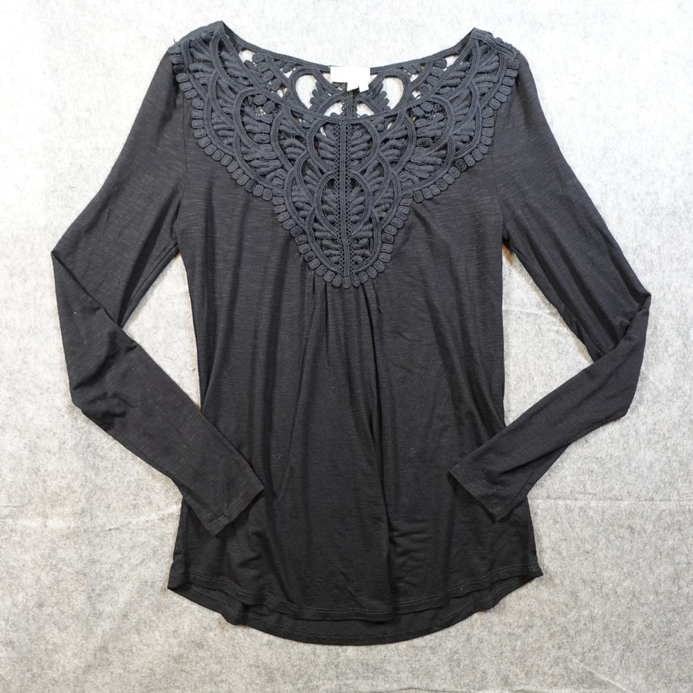 Anthropologie Top Womens Extra Small Meadow Rue Lace Detail Black Blouse